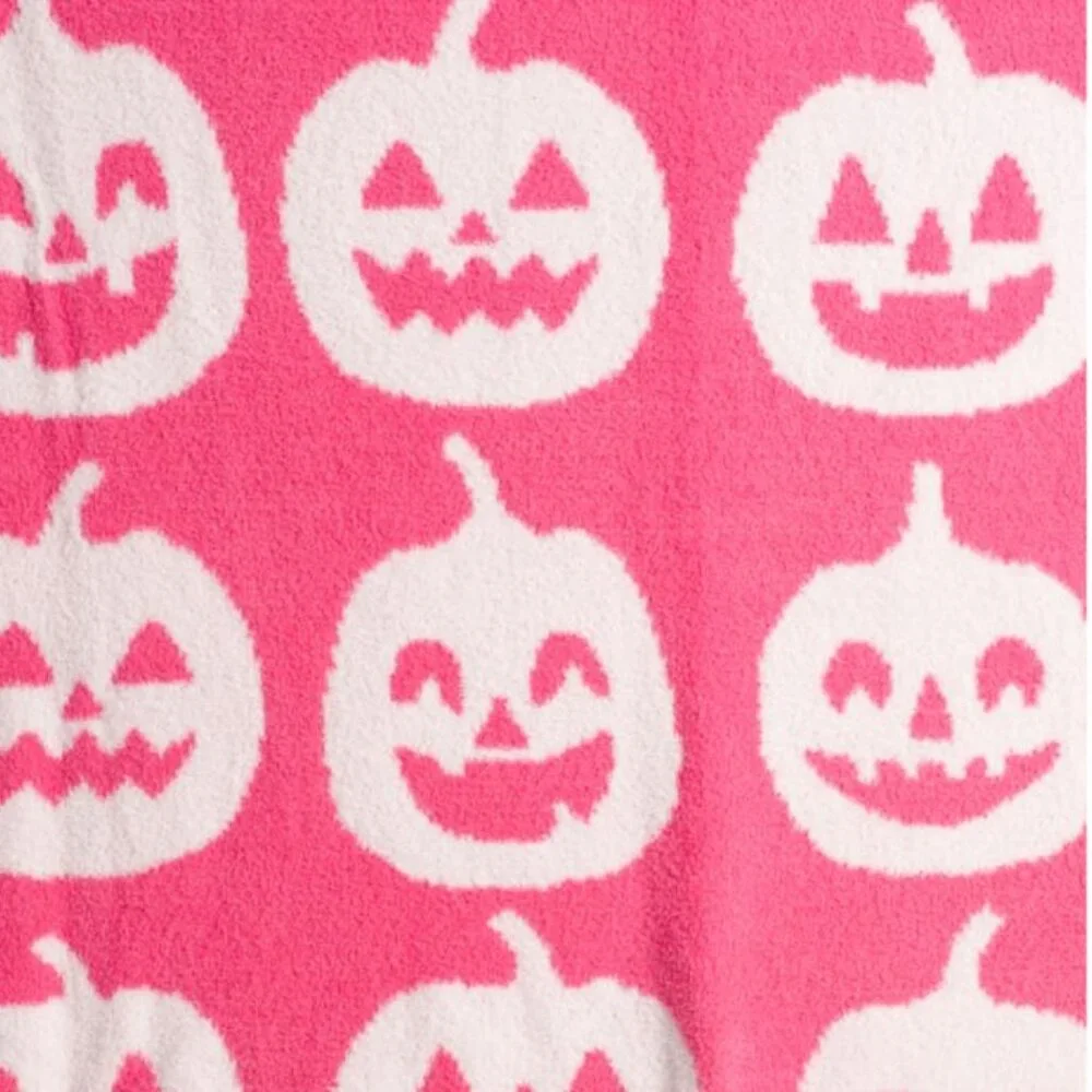 🎃 Halloween NOVOGRATZ Feather Happy Pumpkin Throw 50x70 Pink Blanket